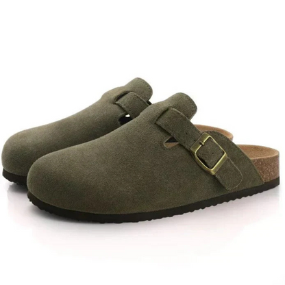 Unisex Closed-Toe Clogs with Adjustable Buckle Strap and Cork Sole