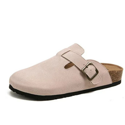 Unisex Closed-Toe Clogs with Adjustable Buckle Strap and Cork Sole