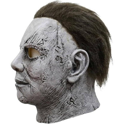 Unisex Full Head Realistic Killer Mask with Attached Hair and Neck Coverage