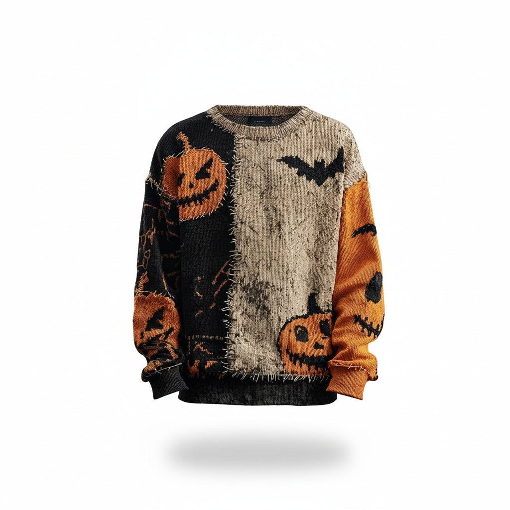 Unisex Halloween Sweater with Round Neck and Spooky Graphic Print