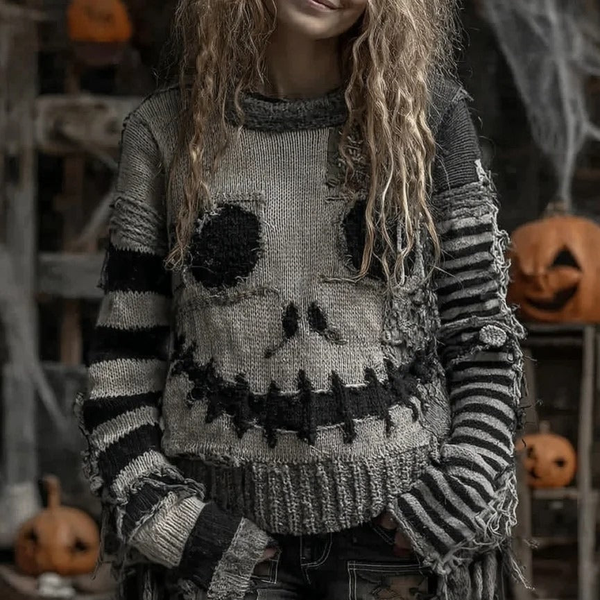 Unisex Halloween Sweater with Round Neck and Spooky Graphic Print