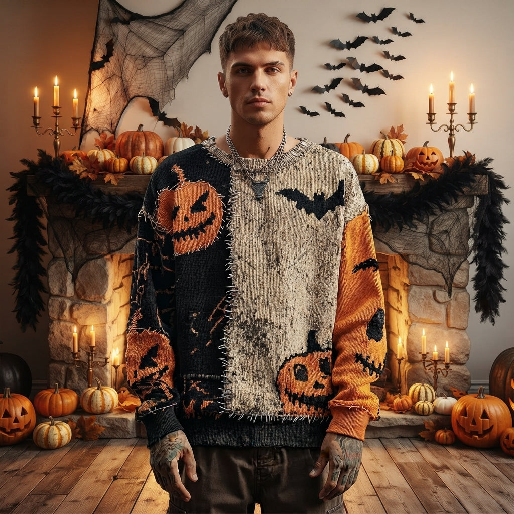 Unisex Halloween Sweater with Round Neck and Spooky Graphic Print