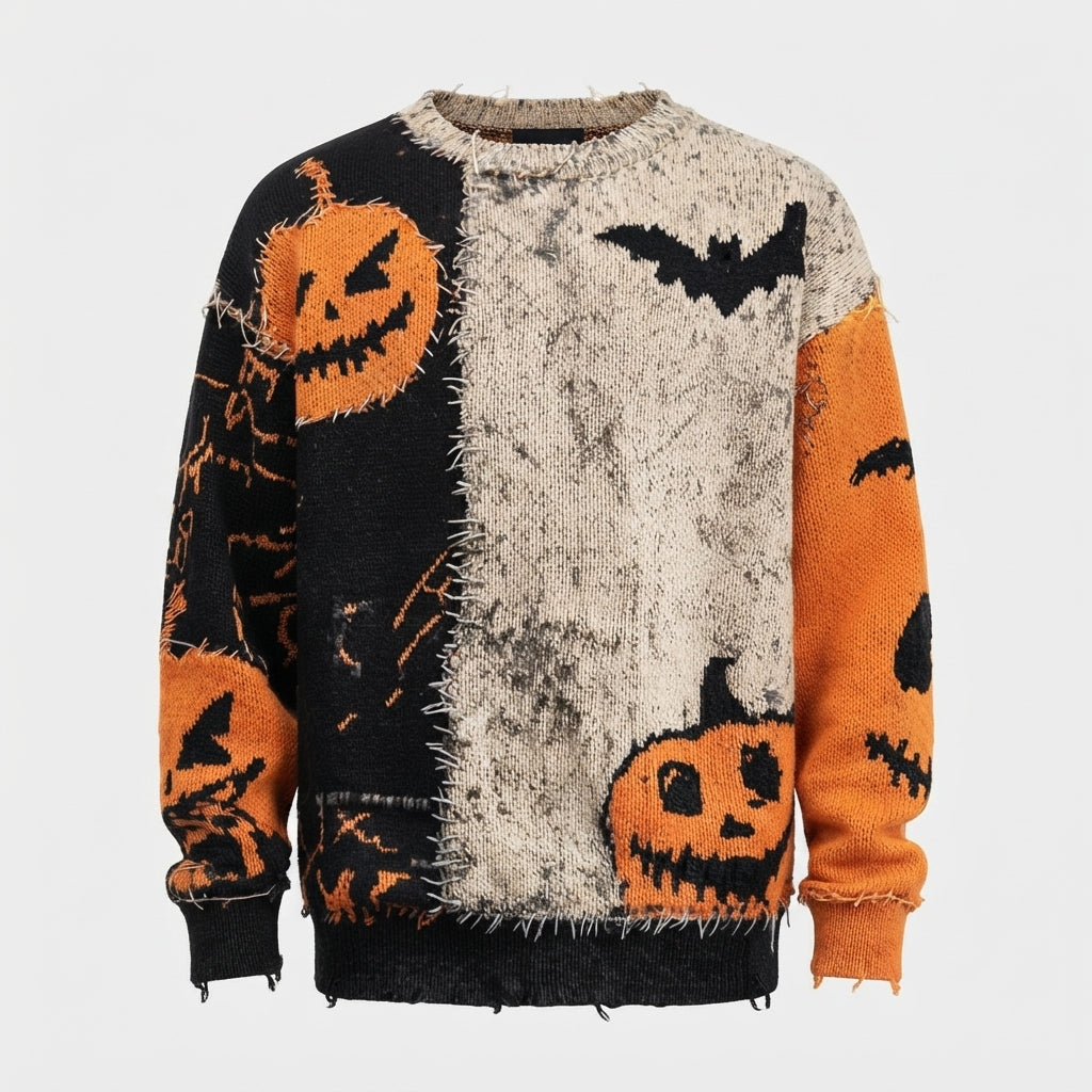 Unisex Halloween Sweater with Round Neck and Spooky Graphic Print