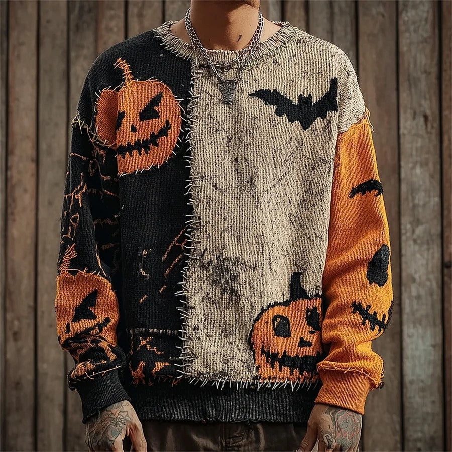 Unisex Halloween Sweater with Round Neck and Spooky Graphic Print