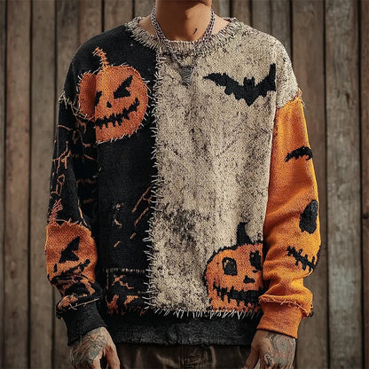 Unisex Halloween Sweater with Round Neck and Spooky Graphic Print