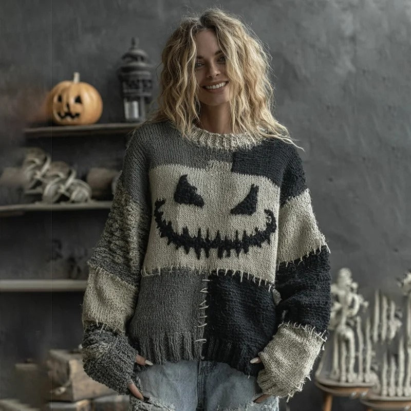 Unisex Halloween Sweater with Round Neck and Spooky Graphic Print