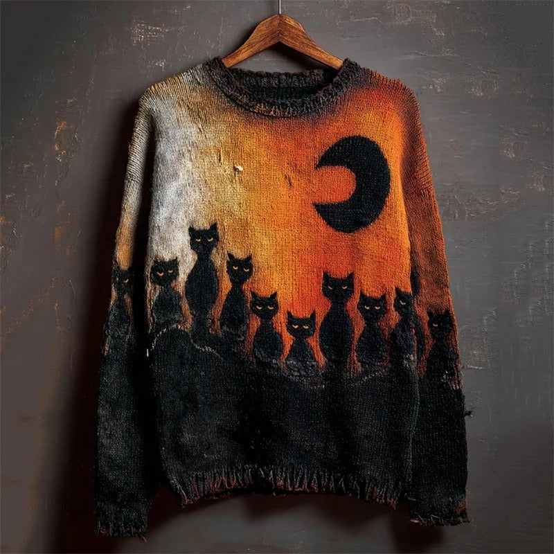Unisex Halloween Sweater with Round Neck and Spooky Graphic Print