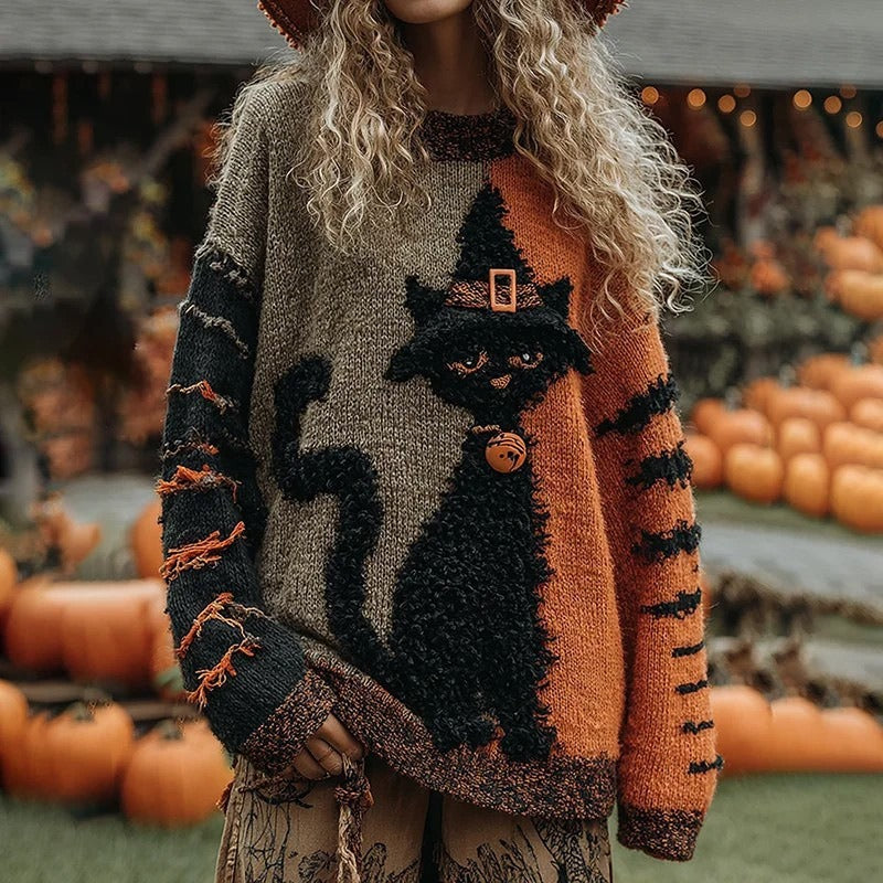 Unisex Halloween Sweater with Round Neck and Spooky Graphic Print