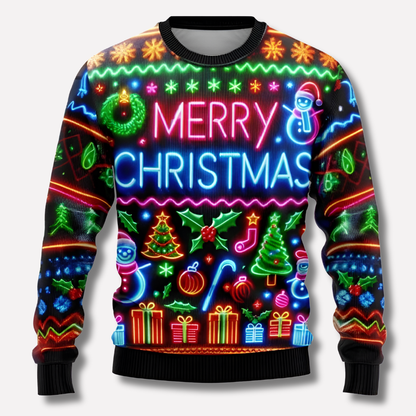 Unisex Neon Christmas Sweater with Festive Graphic Print