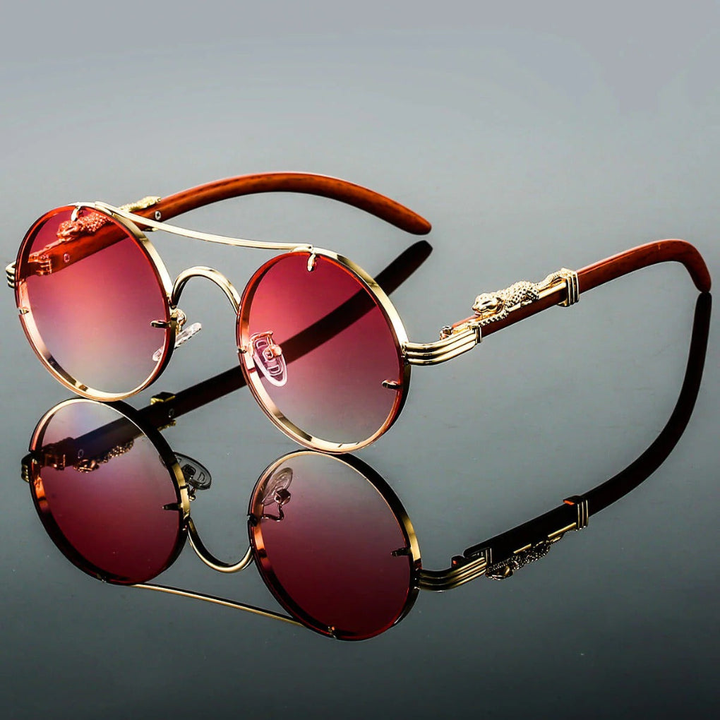 Unisex Round Sunglasses with Double Bridge and Leopard Detail