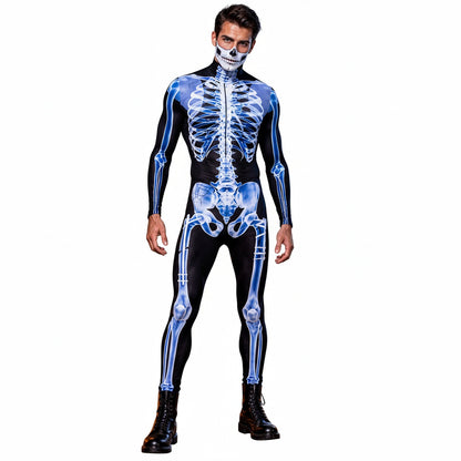 Unisex Skeleton Halloween Jumpsuit Long Sleeve with Zip and High Neck