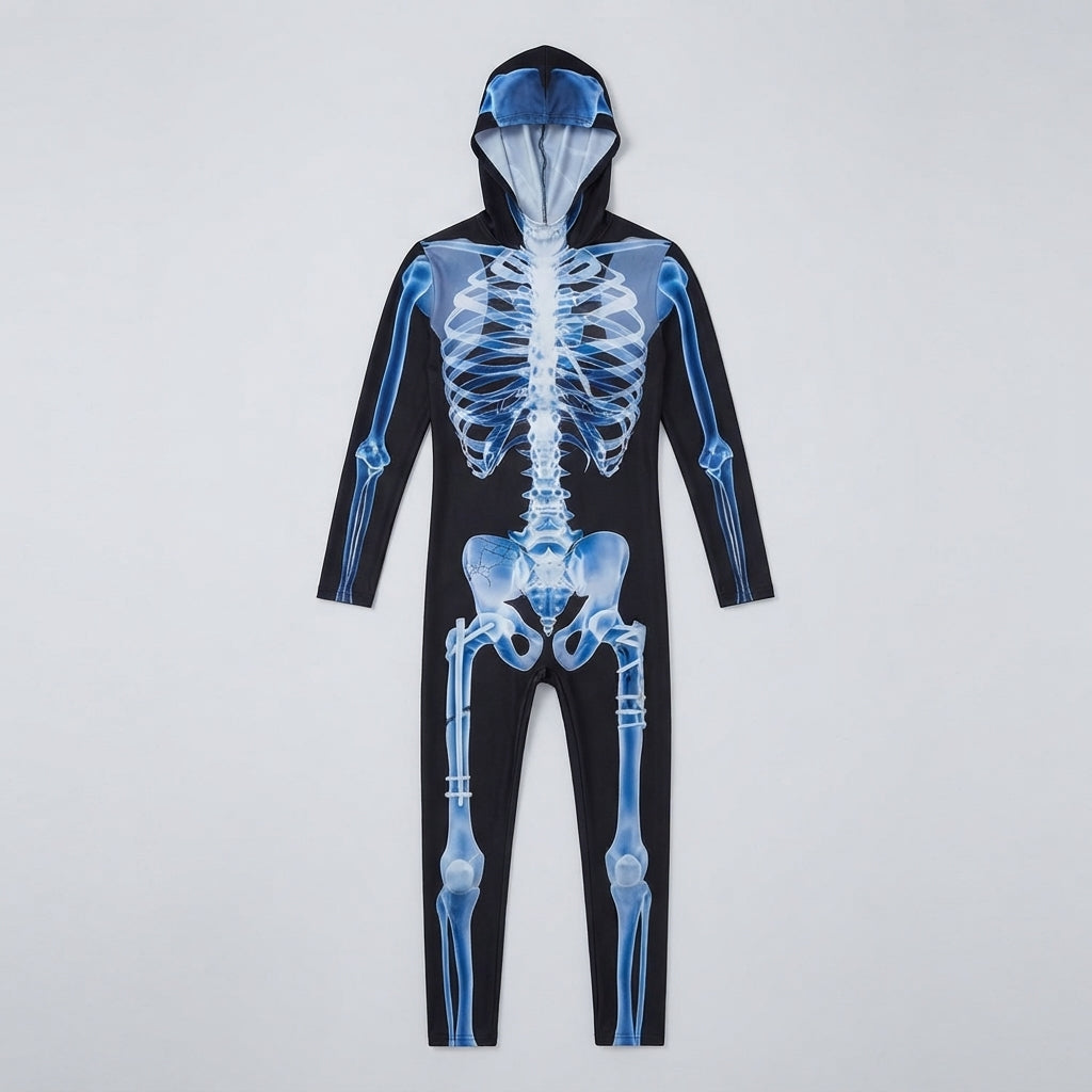 Unisex Skeleton Halloween Jumpsuit Long Sleeve with Zip and High Neck