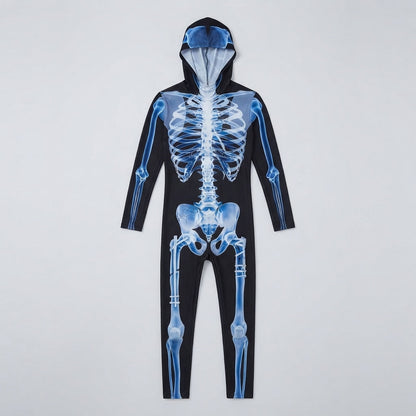 Unisex Skeleton Halloween Jumpsuit Long Sleeve with Zip and High Neck