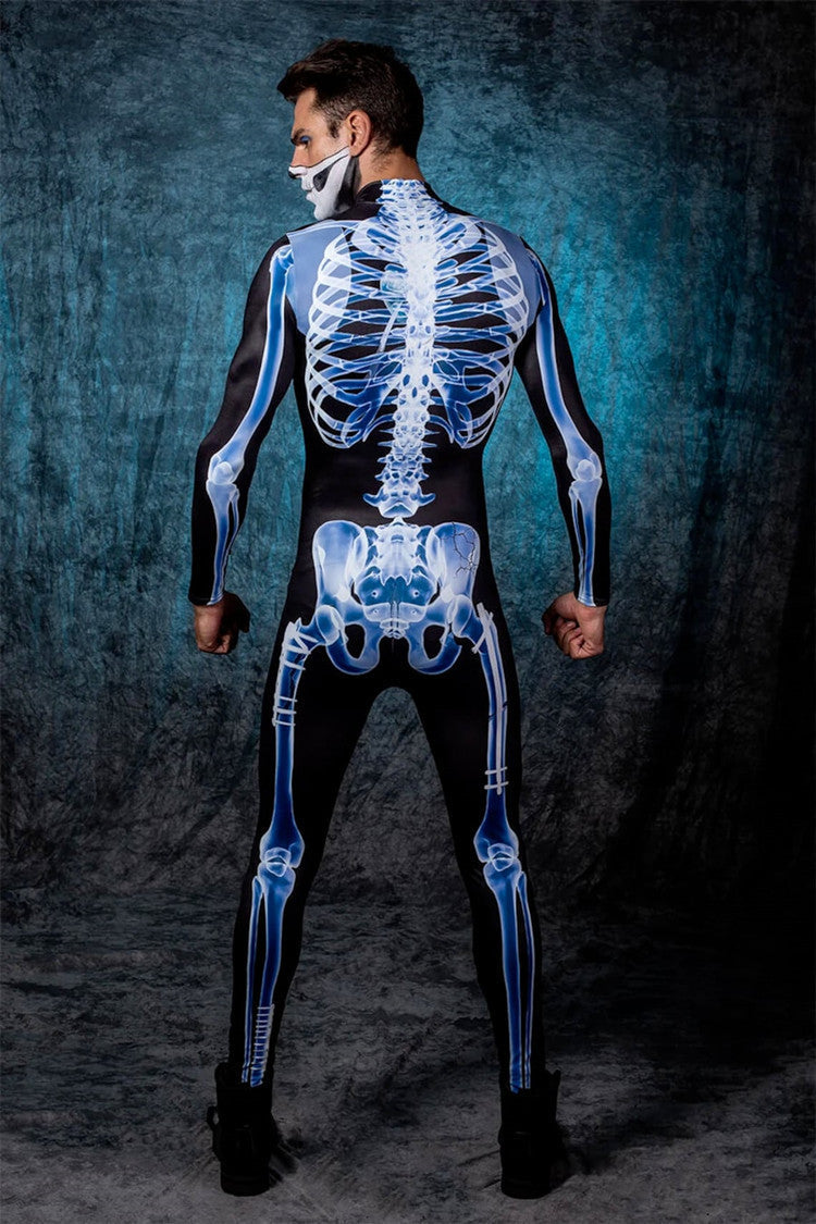 Unisex Skeleton Halloween Jumpsuit Long Sleeve with Zip and High Neck