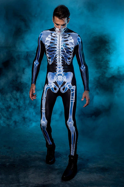 Unisex Skeleton Halloween Jumpsuit Long Sleeve with Zip and High Neck