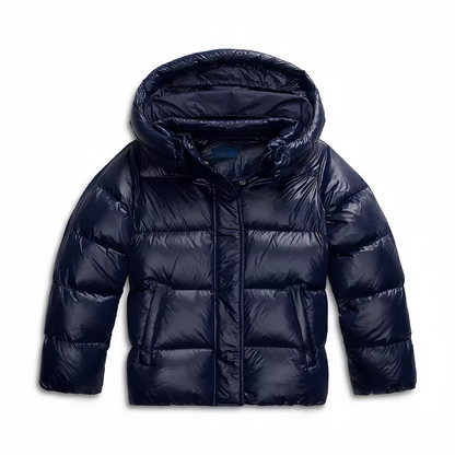 Women's Puffer Jacket with Hood, Zip Front and Side Pockets