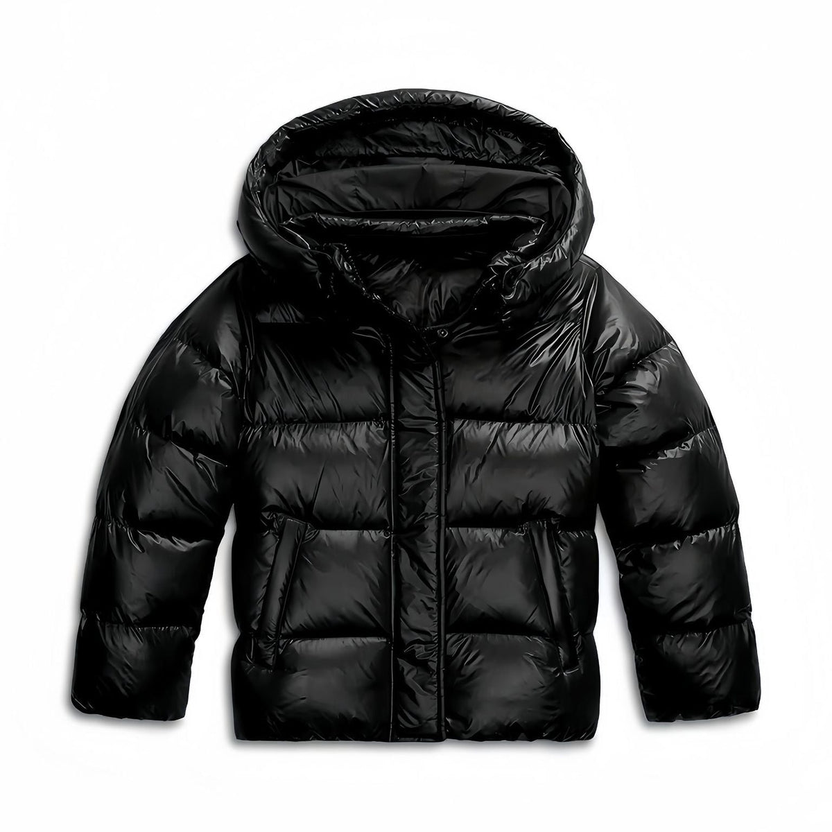 Women's Puffer Jacket with Hood, Zip Front and Side Pockets