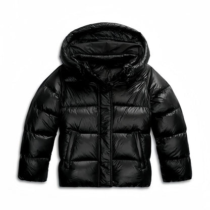 Women's Puffer Jacket with Hood, Zip Front and Side Pockets