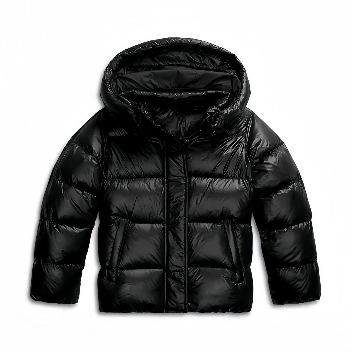 Women's Puffer Jacket with Hood, Zip Front and Side Pockets