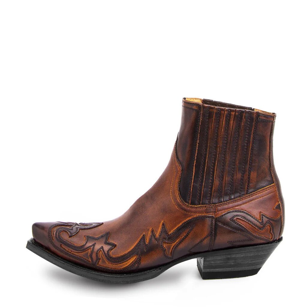 Women's Western Ankle Boots with Pointed Toe and Elastic Panel